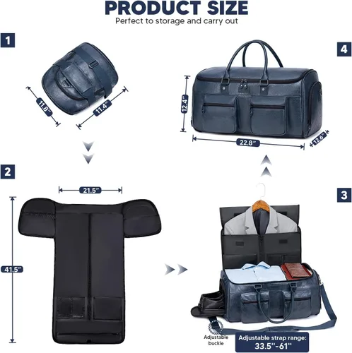 Miniatura 5 de Bolsa de cuero para ropa de viaje, Azul, Elegante