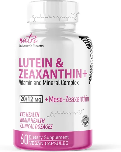 Nature's Fusions Nutri Luteína 20mg Complejo Vitaminas Ojos - Fórmula Triple Carotenoide - Luteína y Zeaxantina - Contiene zinc, vitaminas A, C, D3,