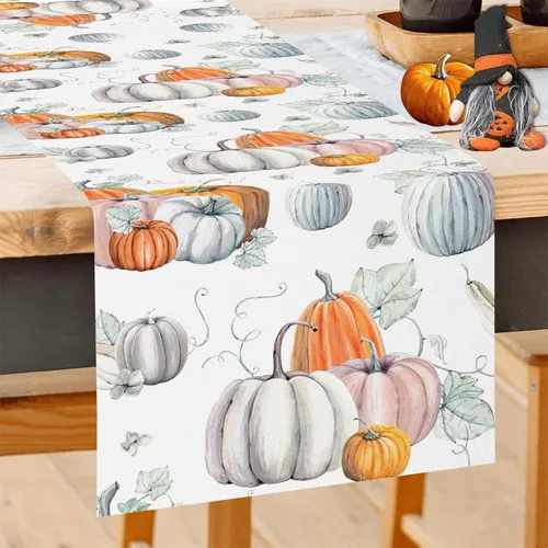 Miniatura 11 de GOOESING Gnomos de otoño, calabazas, hojas de arce, camino de mesa de otoño, temporada de Acción de Gracias, cocina, decoración de mesa de comedor