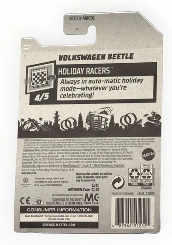 Miniatura 2 de DieCast Hotwheels Volkswagen Beetle, Holiday Racers 45 [Blanco] 96250
