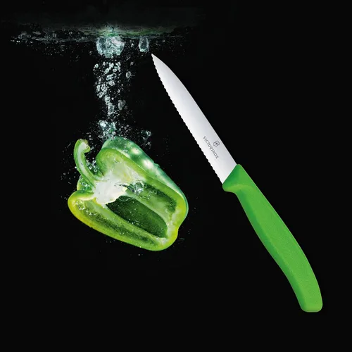 Miniatura 5 de Victorinox 6.7736.L4 Cuchillo de pelar clásico suizo para cortar y preparar frutas y verduras Hoja dentada en verde 3.9 pulgadas
