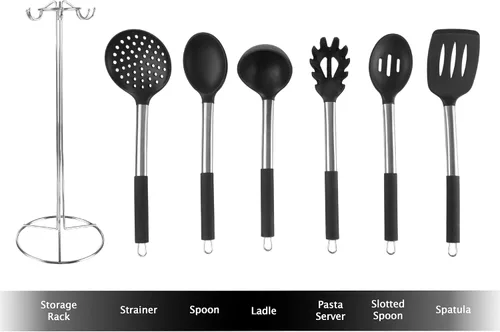 Miniatura 4 de Classic Cuisine - Juego de utensilios de cocina de 7 piezas, herramientas y soporte de cocina de acero inoxidable y silicona, resistente al calor