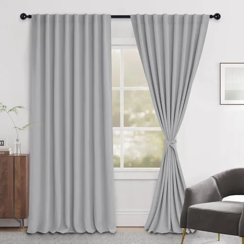 Miniatura 47 de Hiasan Cortinas opacas negras para dormitorio, cortinas opacas cortas de 45 pulgadas de largo, con aislamiento térmico, bolsillo para barra