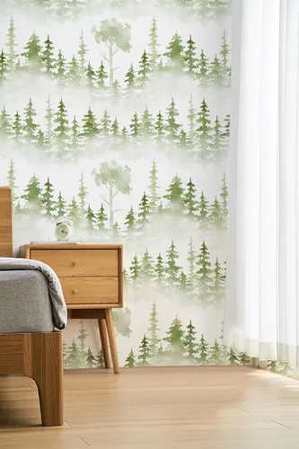 Miniatura 4 de Floralplus Papel tapiz autoadhesivo con diseño de bosque brumoso, extraíble, diseño botánico, apto para inquilinos, para decoración del hogar, papel