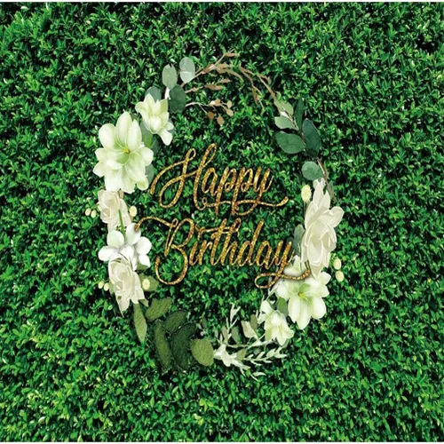 Miniatura 7 de AOFOTO Fondo de pared de cumpleaños de 7 x 5 pies para mujer, hojas verdes, hierba, flores blancas, jardín de primavera, naturaleza, fotografía