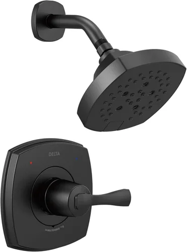 Delta Faucet Stryke Serie 14 - Grifo de ducha de una sola función, kit de molduras de ducha, cabezal de ducha H2Okinetic de un solo rociador, negro