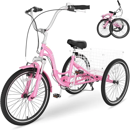 NAIZEA Triciclo plegable para adultos, 7 velocidades, 20/24/26 pulgadas, triciclo plegable para adultos, bicicleta de 3 ruedas, triciclo plegable