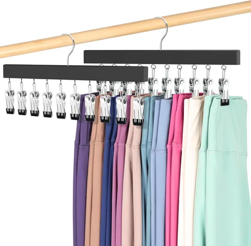 Organizador de leggings para armario, perchas para pantalones con clips con capacidad para 20 leggings, jeans, sombreros, pantalones cortos,