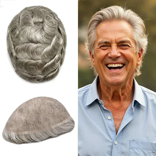 Miniatura 88 de PUNRU HAIR Completo Swiss Lace Toupee para hombres Sistema de cabello humano real Sistema de reemplazo de cabello humano para hombre Toupee