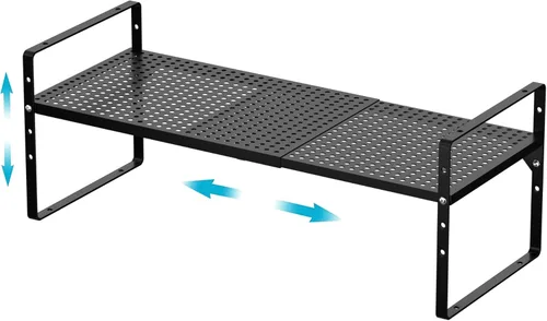 iPEGTOP Estante organizador grande expandible para gabinete, estante organizador de acero apilable de acero resistente para especias, altura Negro