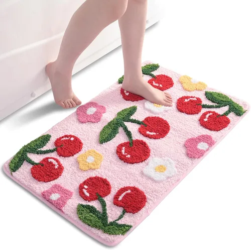 Miniatura 8 de Anybar Alfombras de Baño Beige Tapete de Baño de Cerezas Lindas Accesorios de Baño Coloridos, Alfombra de Flores Divertida Tapete de Piso