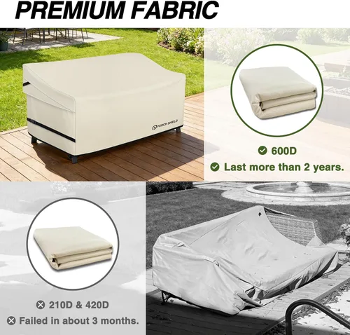 Miniatura 5 de Porch Shield Funda Impermeable para Sofá de Banco de Exterior – Funda para Sofá de Dos Plazas de Patio 56W x 31D x 33H pulgadas, Beige