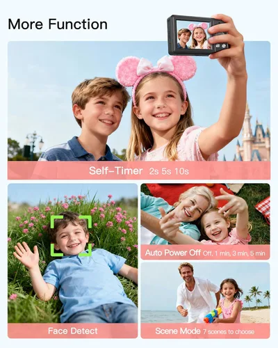 Miniatura 7 de Cámara digital, cámara FHD 1080P para apuntar y disparar con tarjeta SD de 32 GB, 2 baterías, zoom 16X, antivibraciones, diseño pequeño compacto