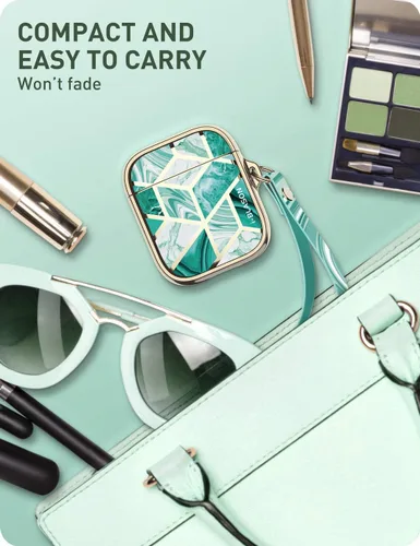 Miniatura 5 de i-Blason Cosmo Series - Funda diseñada para Airpods de 2ª generación/1ª generación, funda protectora de 360° con estilo mármol para AirPods Jade
