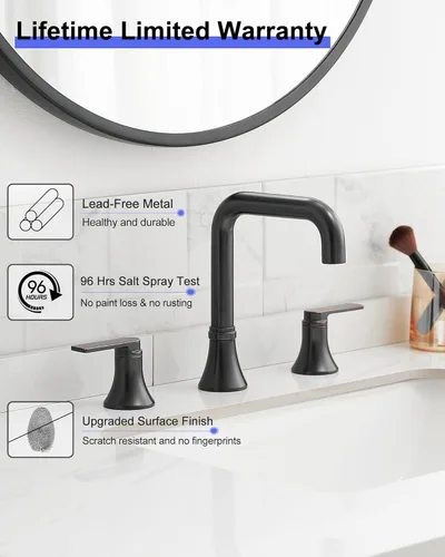 Miniatura 5 de Grifo de baño generalizado de 8 pulgadas con 3 agujeros, grifo de bronce para lavabo de baño giratorio de 360 grados, 2 manijas con drenaje Oil