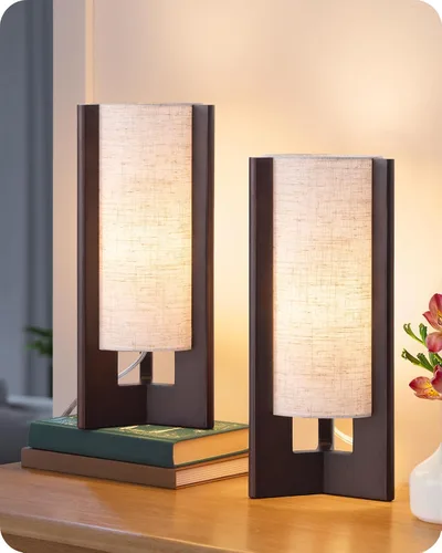 Miniatura 12 de EDISHINE Small Wood Table Lamp, 13.5" Modern Bedside Lamp, Beige Linen Shade, Natural Wood Cylinder Nightstand Lamp for Bedroom Living Room, On-Off