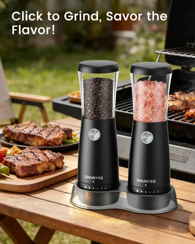 Miniatura 8 de Electric Salt and Pepper Grinder Set - Automatic Stainless Steel Rechargeable Salt and Pepper Grinder Set with Storage Base, Large Capacity, LED