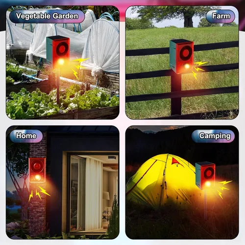 Miniatura 5 de Qualirey Alarma solar con sensor de movimiento para exteriores con sonido de disparo de estaca, 3 modos de grabación y volumen ajustable, carga USB