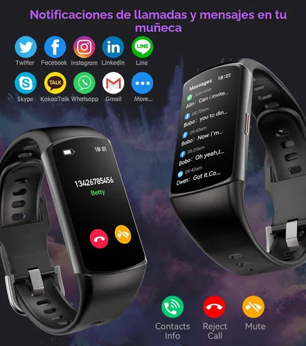Miniatura 6 de Reloj inteligente Monitor de actividad física con monitor de frecuencia cardíaca 24/7, oxígeno en sangre, presión arterial, seguimiento del sueño