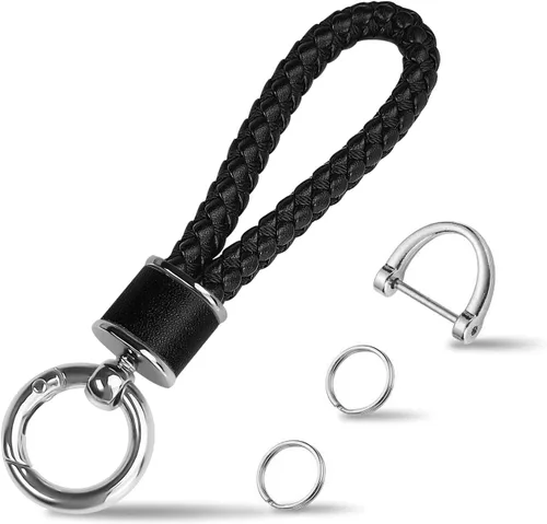 Tukellen Llavero de tejido de cuero para automóvil, llavero de regalo para mujer, con anillo en D giratorio de 360 grados y destornillador