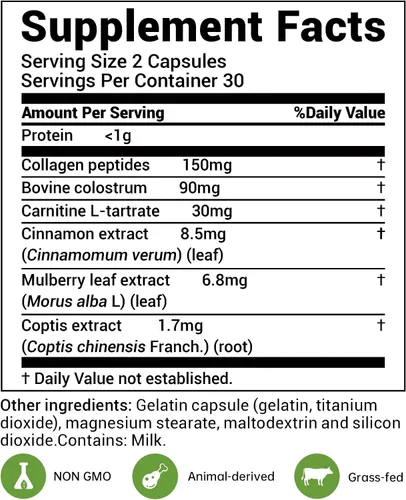 Miniatura 7 de DrBioCare Suplemento de Complejo de Colágeno Vivo L-Carnitina, Péptidos de Colágeno de Bóvinos Alimentados con Pasto, Colostro Bovino, Extracto