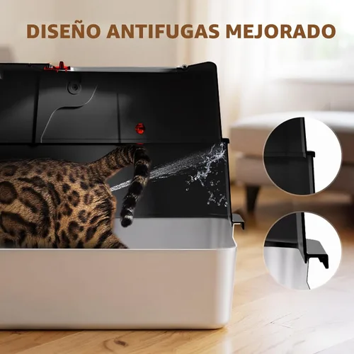 Miniatura 2 de Caja de arena de acero inoxidable con tapa, caja de arena metálica cerrada anti-fugas, bandeja de arena para gatos extra grande con tapa abatible
