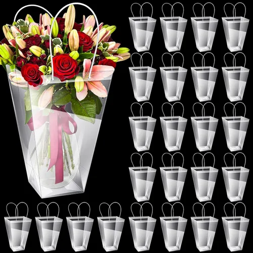 Miniatura 10 de Yexiya 12 bolsas florales grandes transparentes para ramo de flores a granel con asa transparente para regalo de boda, regalo de boda, regalo