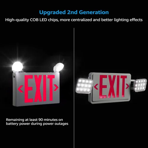 Miniatura 2 de TORCHSTAR Señal de salida LED con luces de emergencia, luz de salida de emergencia con batería de respaldo, dos cabezales LED ajustables, doble