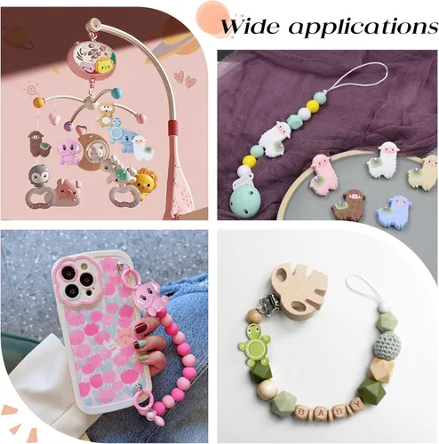 Miniatura 5 de SUNNYCLUE 1 caja de 10 cuentas de silicona con formas de animales, tortuga, cuentas sueltas de silicona para hacer joyas, llavero de oveja, cordón