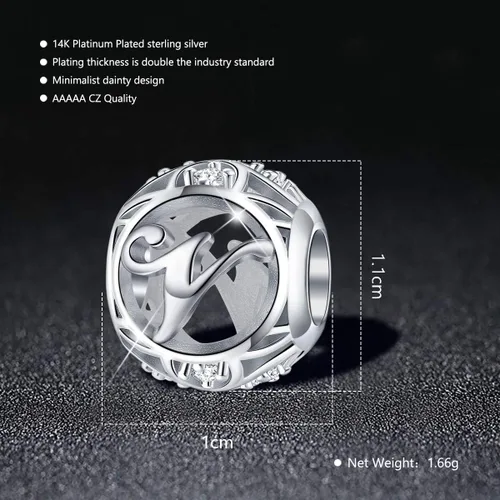 Miniatura 22 de FOREVER QUEEN - Dije con letra inicial de la A a la Z, para pulsera y collar, de plata de ley 925 con cuentas de circonita cúbica, joyería de regalo