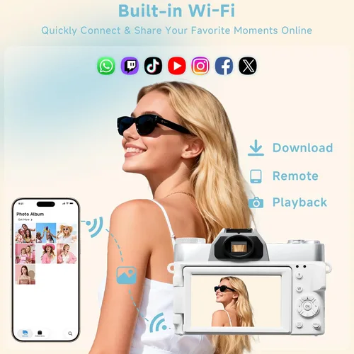 Miniatura 4 de Cámara digital 6K para enfoque automático de fotografía, cámara WiFi de vlogging mejorada 2026 para YouTube con pantalla abatible de 180° de 3 Blanco