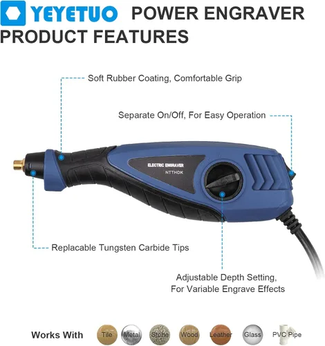 Miniatura 2 de Bolígrafo de grabado de 25 W, herramienta de grabado de potencia de 6 velocidades, bolígrafo grabador de mano con brocas de acero de carburo