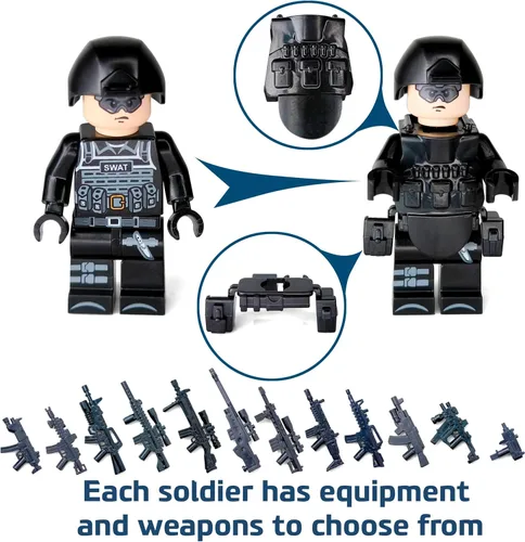 Miniatura 4 de Toysvill SWAT - Juego de bloques de construcción de policía militar SUV + minifiguras de soldados (12 piezas) con armas y accesorios de regalo