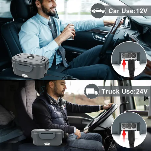 Miniatura 4 de Fiambrera eléctrica Akhia para adultos, lonchera con calentamiento rápido de 80 W para automóvil/camión/oficina/viajes con contenedor de acero