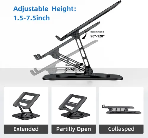 Miniatura 3 de MCHOSE - Soporte para laptop para escritorio, soporte ergonómico con base giratoria de 360°, soporte plegable para computadora portátil compatible