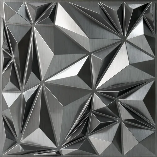 STICKGOO Paneles de pared 3D de diamante, paneles decorativos plateados cepillados para decoración de pared interior, paneles de pared de PVC para