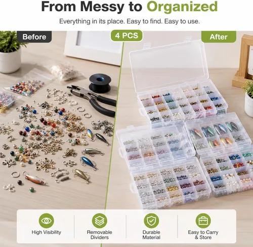 Miniatura 7 de Paquete de 4 cajas organizadoras grandes de plástico de 24 rejillas con divisores, organizador de 24 compartimentos, organizadores de cajas
