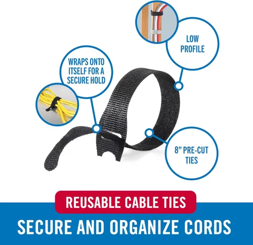 Miniatura 2 de VELCRO Brand ONE-WRAP - Bridas para cables, 100 unidades, correas de organización de cable negro de 8 x 1/2 pulgadas, diseño delgado precortado