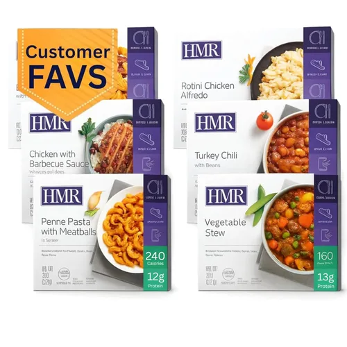 HMR Paquete de platos favoritos de los clientes | Comidas listas para comer – Estables en conservación, sin refrigeración | Comidas preparadas para
