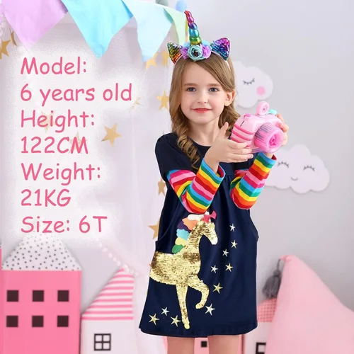 Miniatura 2 de VIKITA Vestidos de invierno para niñas pequeñas, de manga larga, estilo casual para niñas de 2 a 12 años, regalo de Navidad