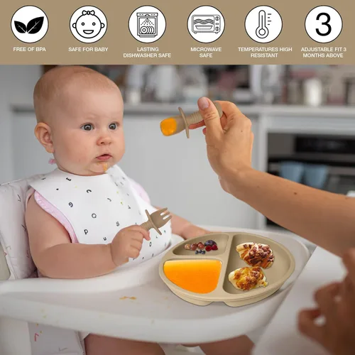 Miniatura 8 de Juego de 10 piezas de alimentación para bebés El juego de utensilios de destete LED para bebés incluye cuenco de succión y plato, cuchara
