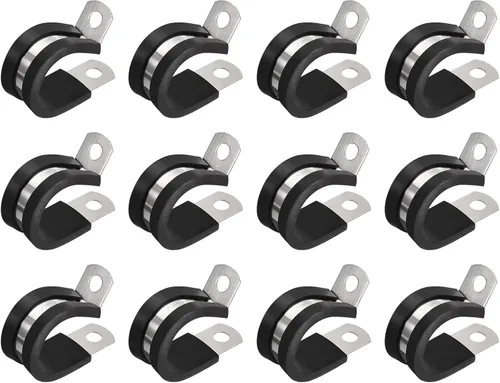 Miniatura 6 de uxcell Abrazadera de cable de 1/2 pulgada (0.472 in) de acero inoxidable 304 Abrazadera aislada acolchada de goma de acero inoxidable en forma de R