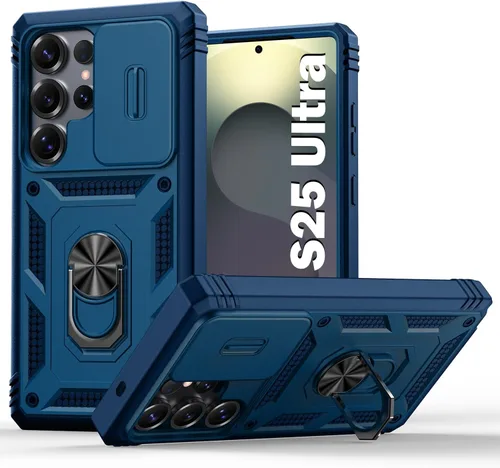Miniatura 22 de PASNEW Funda para Samsung Galaxy S22 Ultra 5G, cubierta de cámara deslizante y soporte de dedo de metal giratorio de 360°, militar, resistente, a