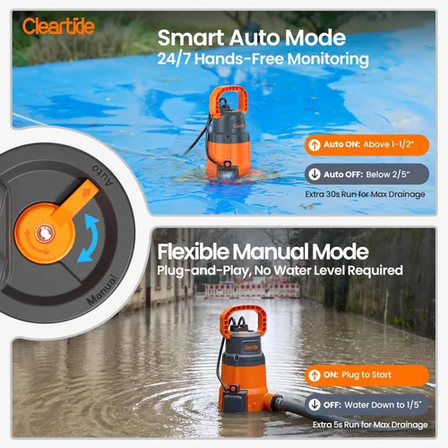 Miniatura 5 de Cleartide Bomba automática inteligente para cubierta de piscina de agua, bomba sumergible que elimina el agua de las piscinas de invierno