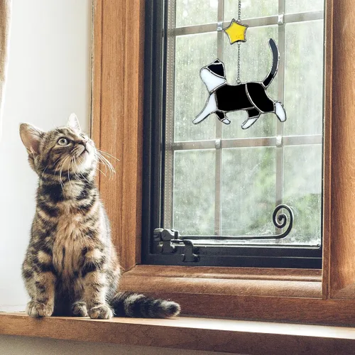 Miniatura 6 de Seawah Decoración de atrapasoles de cristal negro para colgar en la ventana, regalo conmemorativo, regalos para amantes de los gatos, mamá