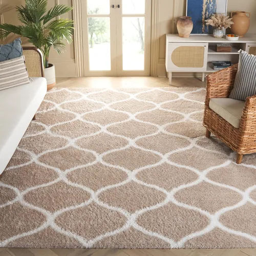 Miniatura 15 de SAFAVIEH Tahoe Shag Collection - Alfombra para pasillo, 2 x 9 pies, color beige y blanco, diseño de enrejado, no desprende pelusa y de fácil
