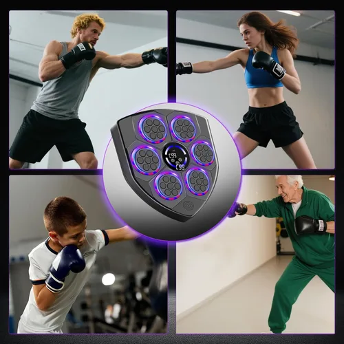 Miniatura 7 de Máquina de Boxeo Musical Inteligente laapee con Ritmo LED – Montada en Pared para Adultos y Niños – Incluye Guantes para Adultos, Diadema y 3