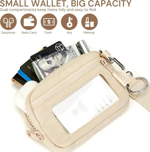 Miniatura 5 de YDF Cartera de nailon RFID de 2ª generación para mujer, cartera de pulsera con ventana de identificación, ranura para lápiz labial y llavero