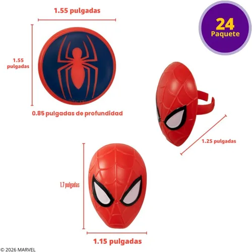 Miniatura 5 de DecoPac Marvel's Spider-Man™ - Anillos de araña y máscara, decoraciones de cupcakes de Spider-Man™, adornos para pasteles rojos y azules seguros