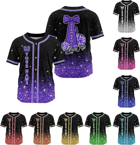 Miniatura 18 de Camiseta de béisbol de uniforme de animadora personalizada, camiseta de animadora para niñas, mujeres, jóvenes, niños, camiseta con purpurina